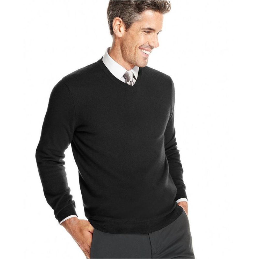 CLUBROOM Mens Black V Neck Classic Fit Pullover Sweater M